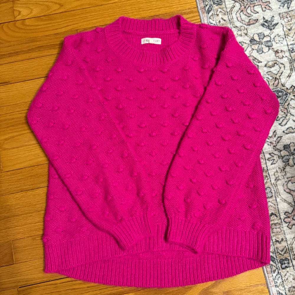 Lou & Grey for Loft pink Pom Pom ball sweater